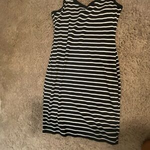 SHEIN Black and White Striped Midi Bodycon Dress